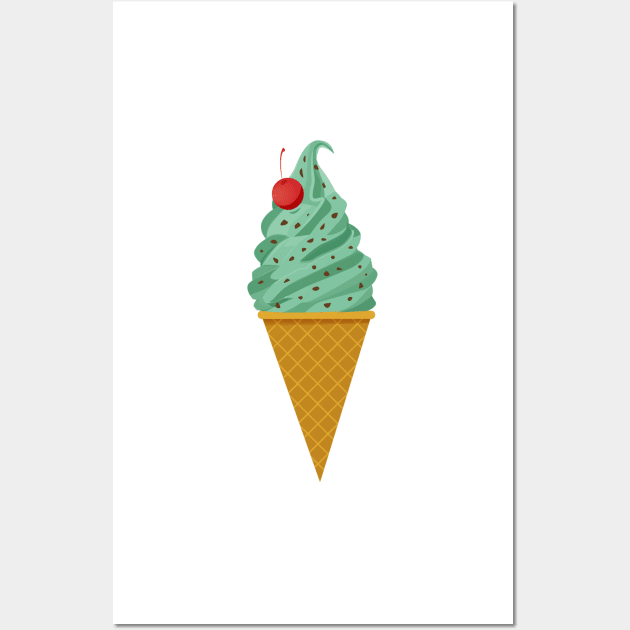 Mint Chocolate Ice Cream Cone Wall Art by latheandquill